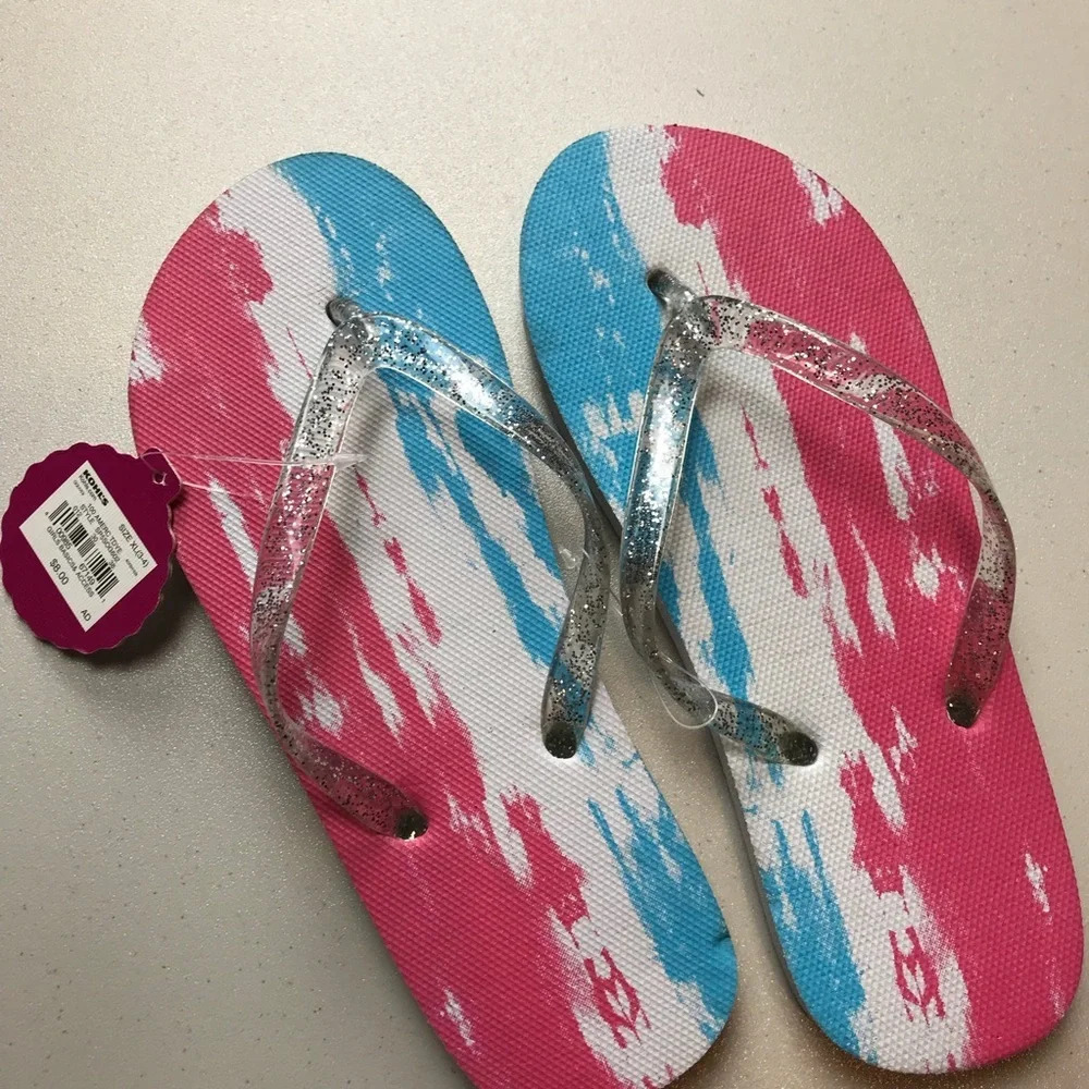 NWT So Red White & Blue Flip Flops Kids Size 3-4 Fourth of July Patriotic